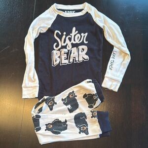 Lazy One Cozy Blue and Cream Pajama Set with Bear Print